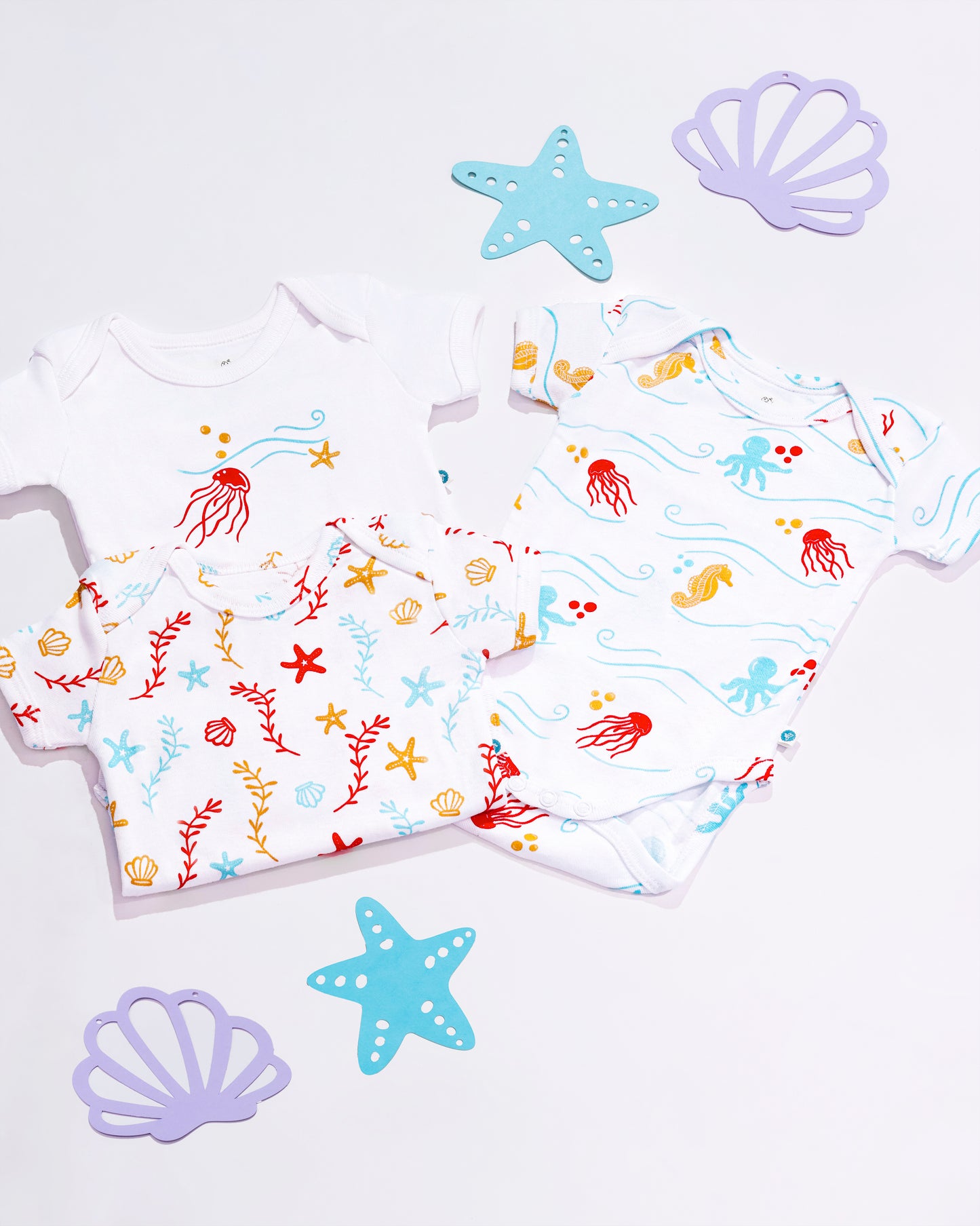 SEA WORLD - Half Sleeve - Organic Baby Romper - Set of 3