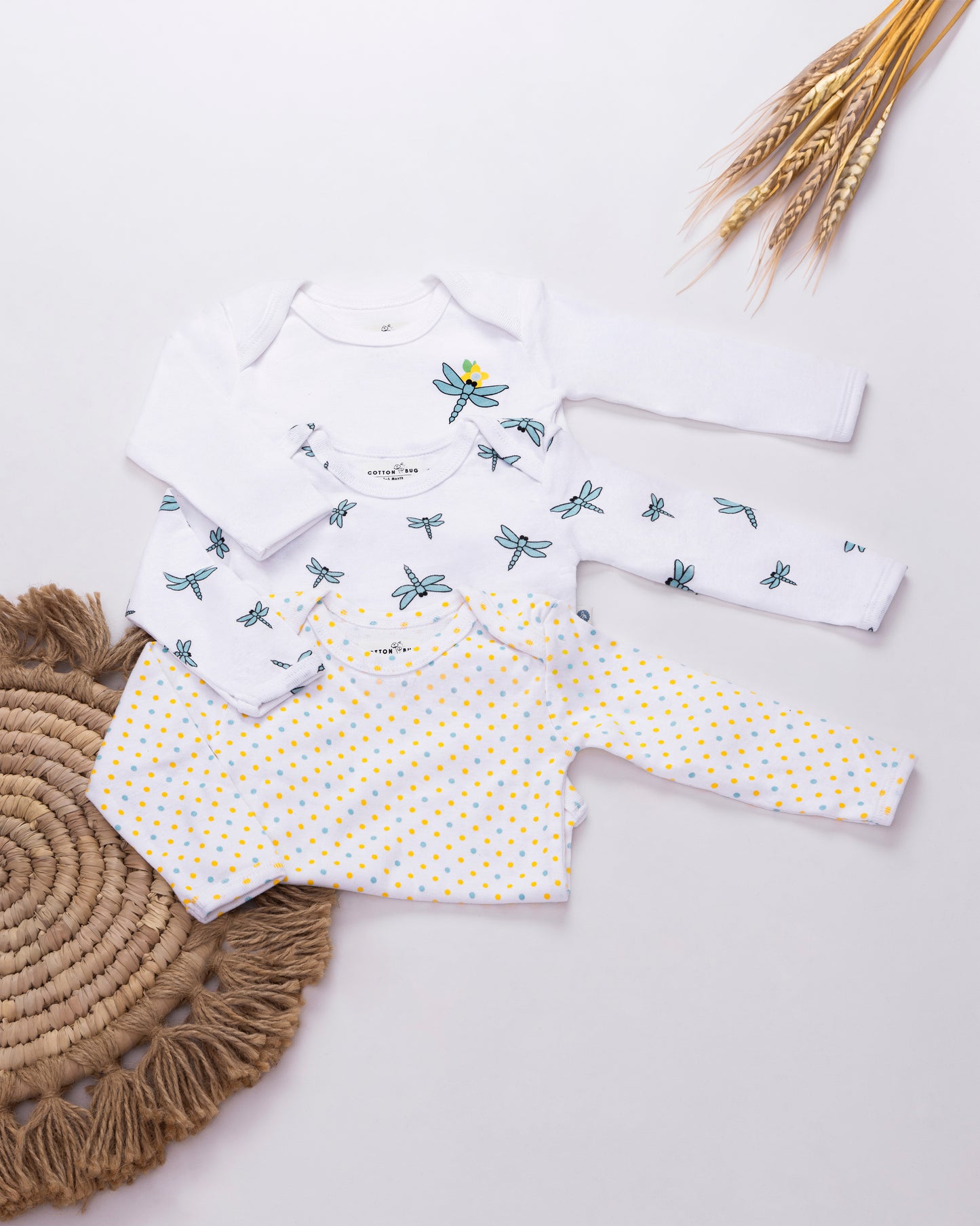 DRAGONFLY - Full Sleeve - Organic Baby Romper - Set of 3