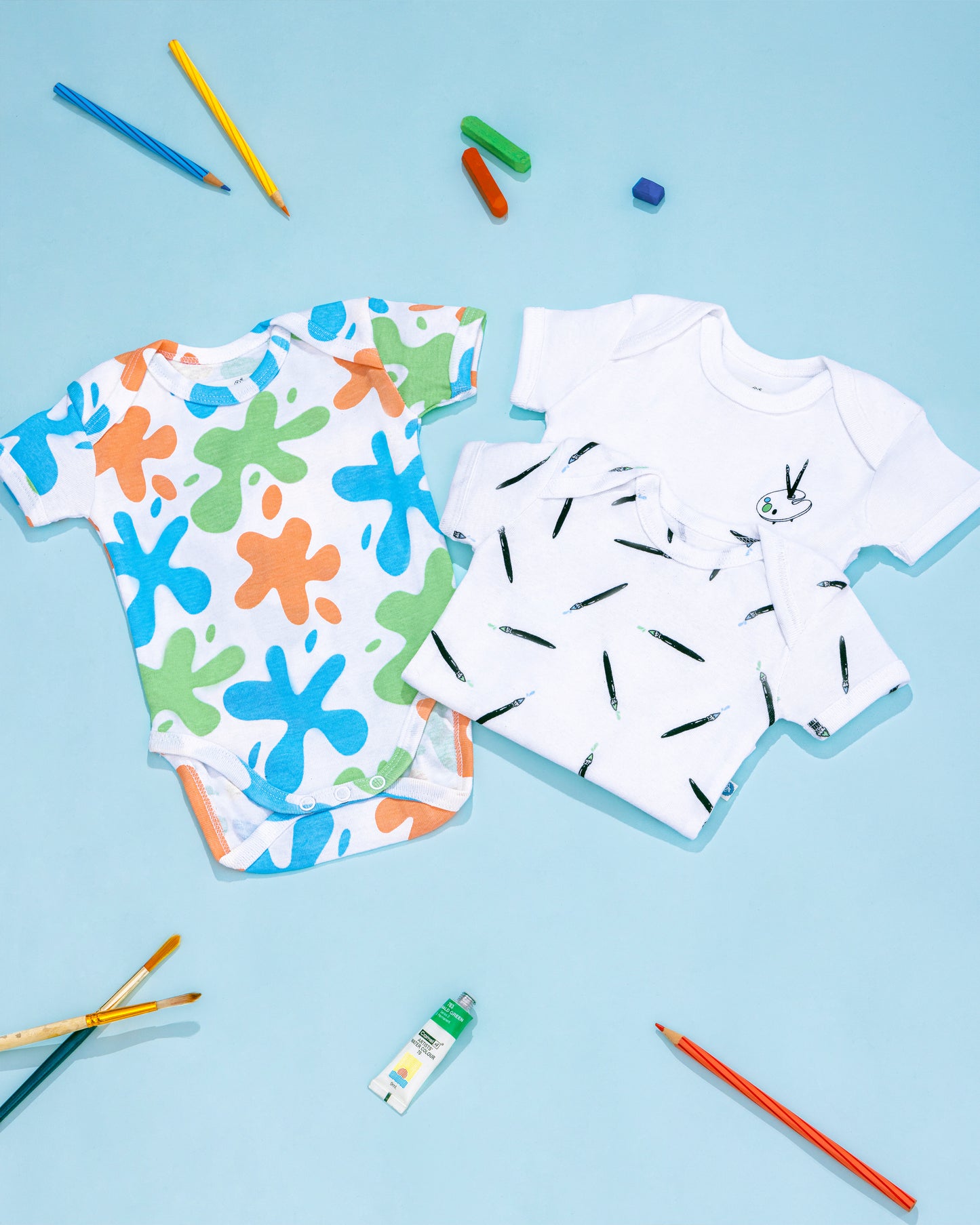 ART SPLASH - Half Sleeve - Organic Baby Romper - Set of 3