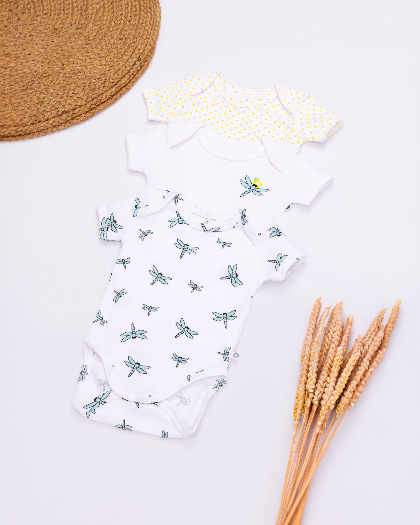 DRAGONFLY - Half Sleeve - Organic Baby Romper - Set of 3