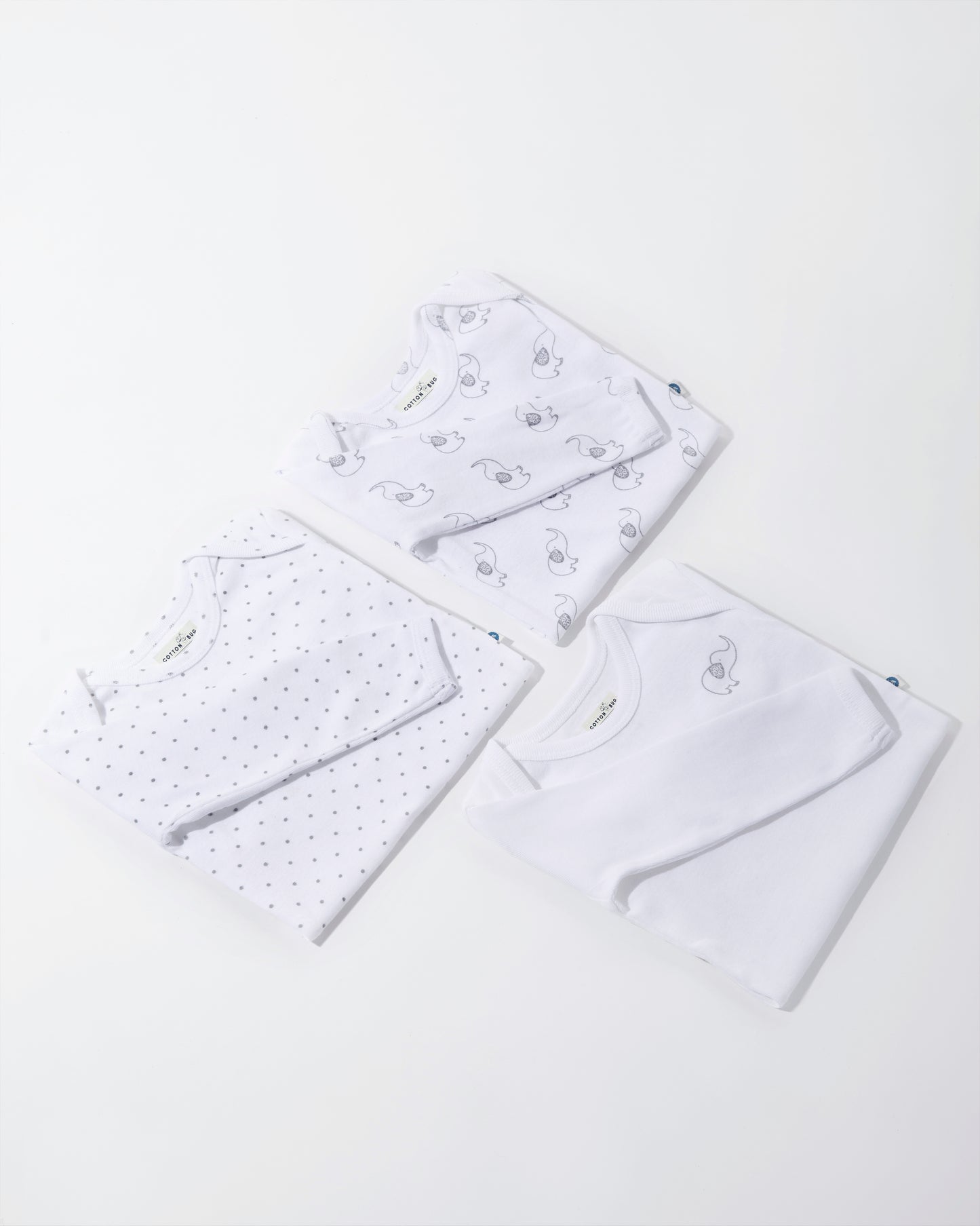 ELEPHANT - Full sleeve - Organic Baby Romper - Set of 3