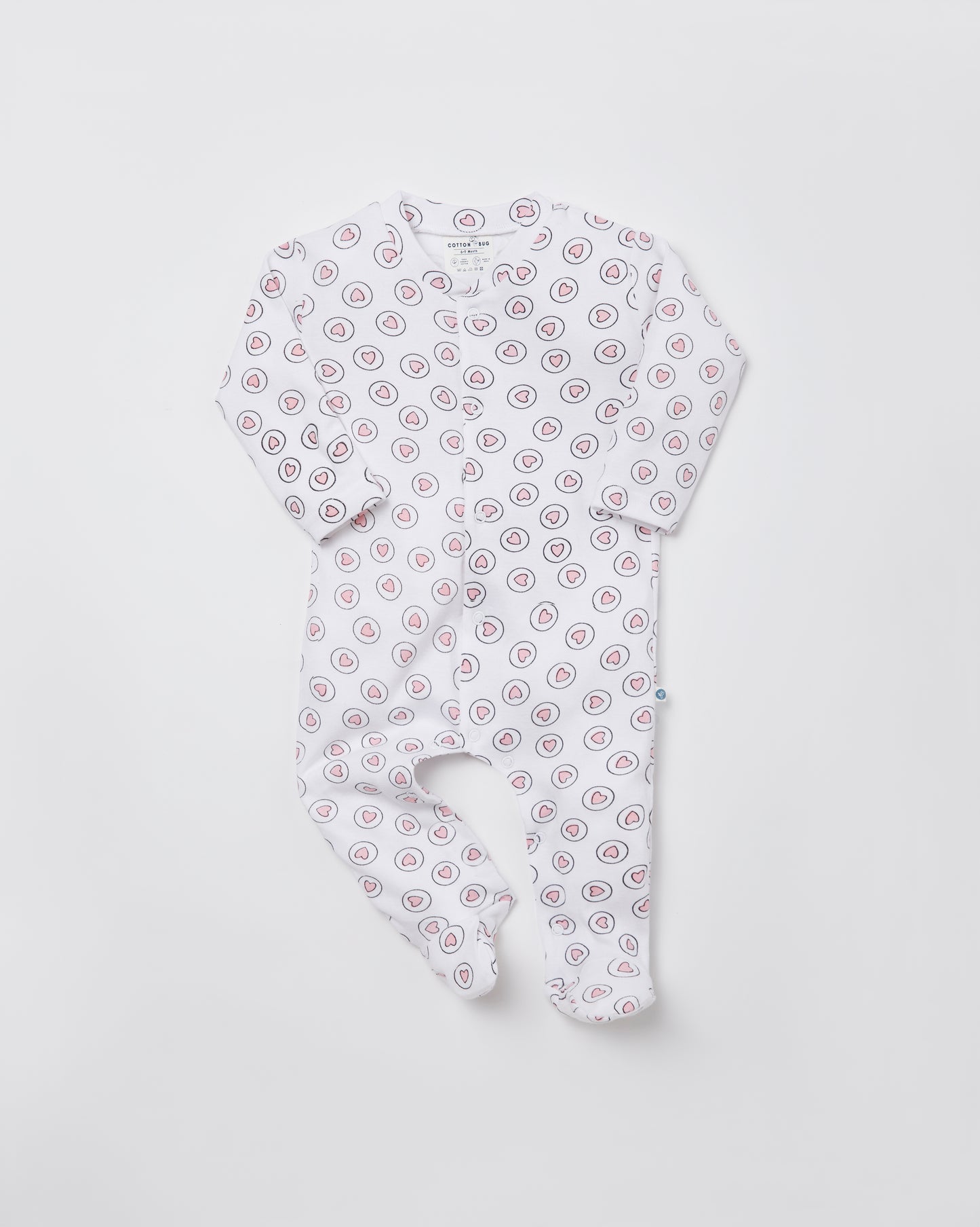 HEARTS - Full Pyjama Organic Baby Romper