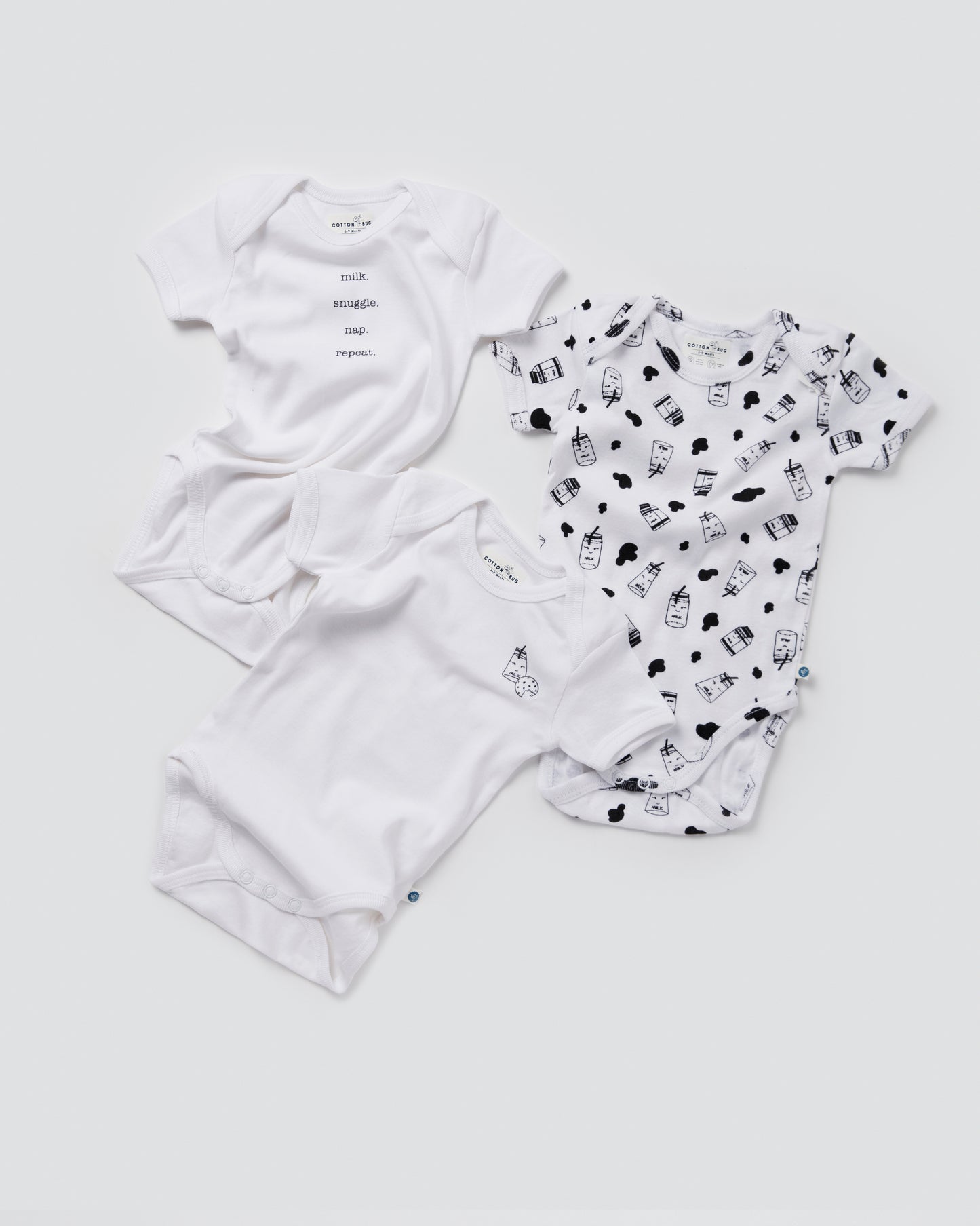 MILK - Half Sleeve - Organic Baby Romper - Set of 3