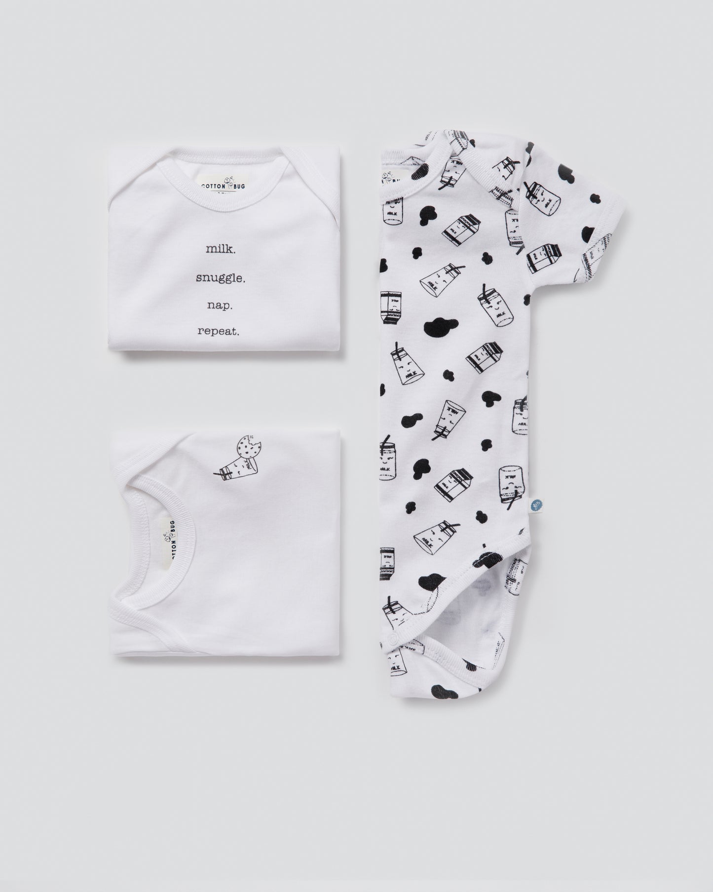 MILK - Half Sleeve - Organic Baby Romper - Set of 3