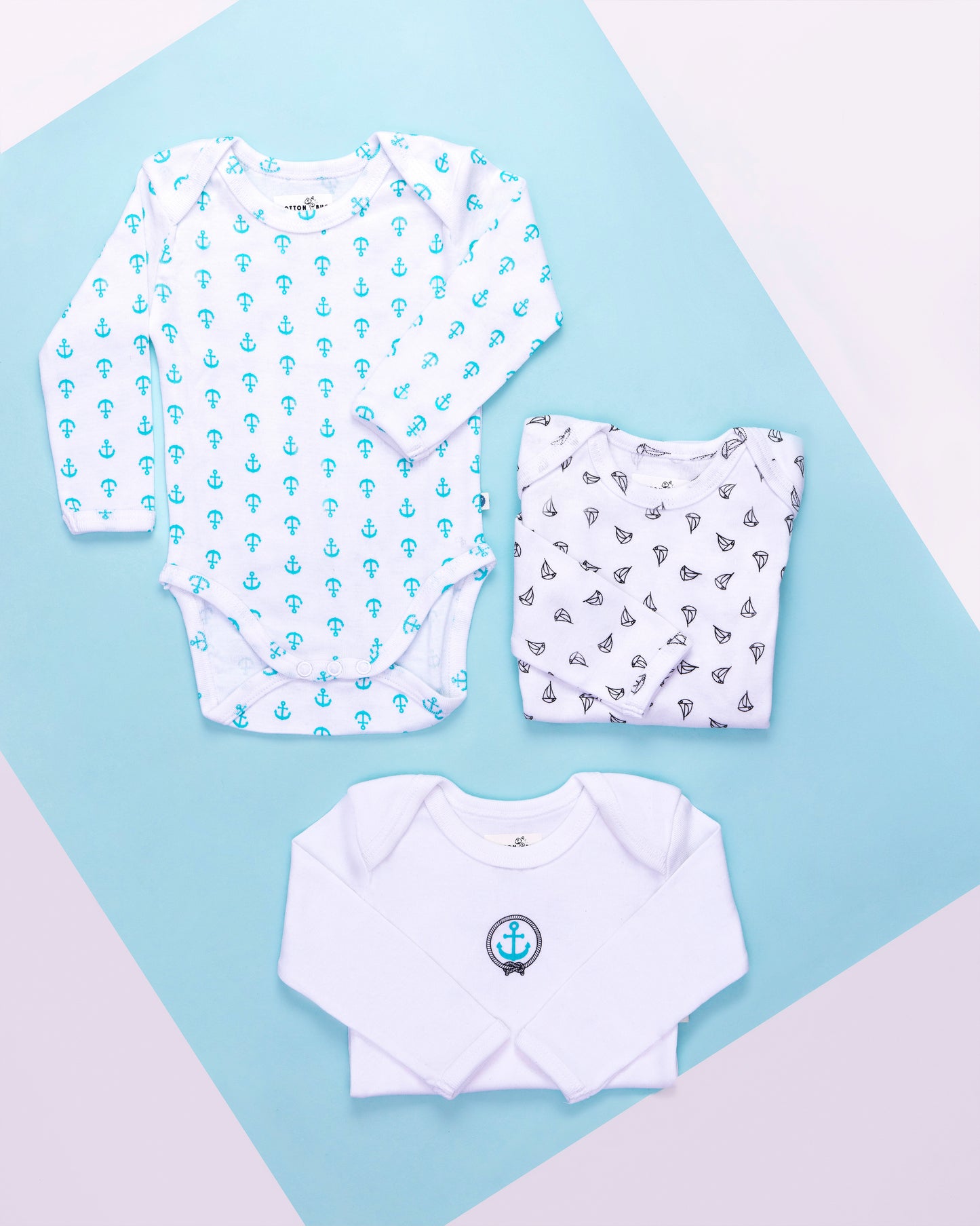 ANCHOR - Full Sleeve - Organic Baby Cotton Romper - Set of 3