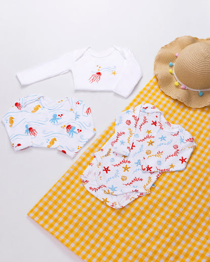 SEA WORLD - Full Sleeve - Organic Baby Romper - Set of 3