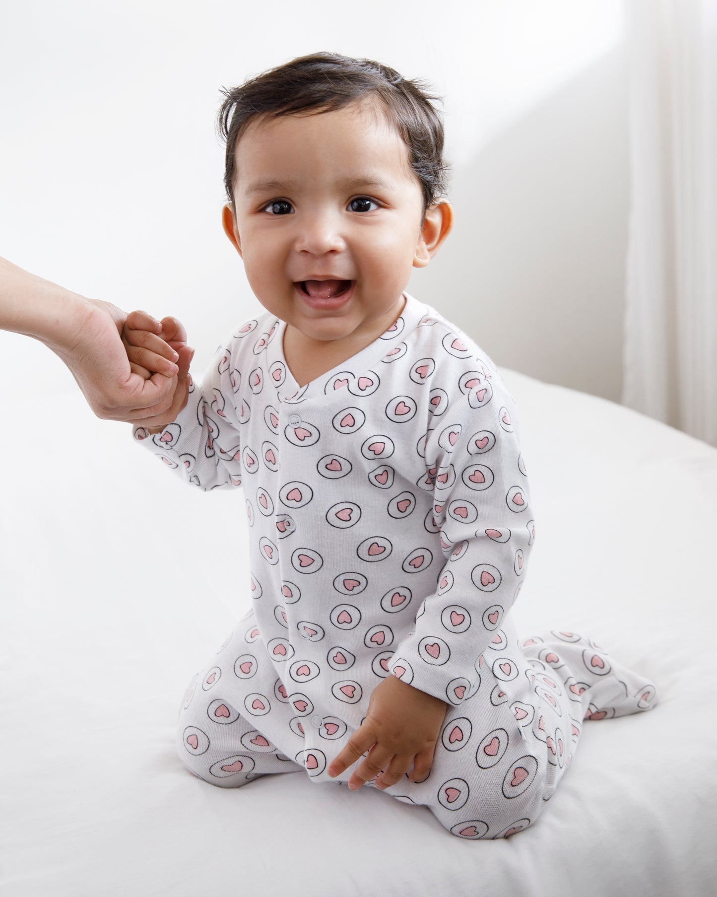 HEARTS - Full Pyjama Organic Baby Romper
