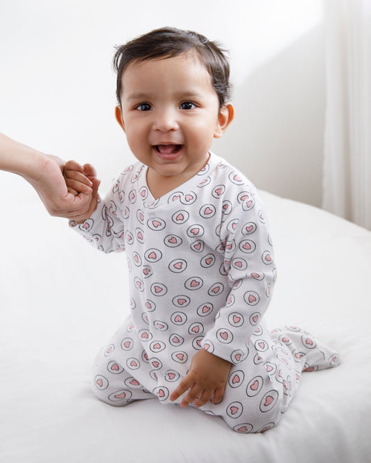 HEARTS - Full Pyjama Organic Baby Romper