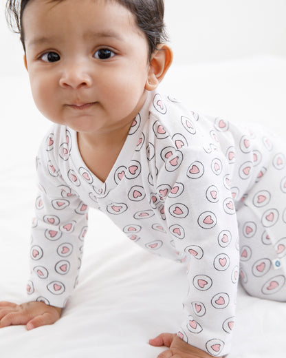 HEARTS - Full Pyjama Organic Baby Romper