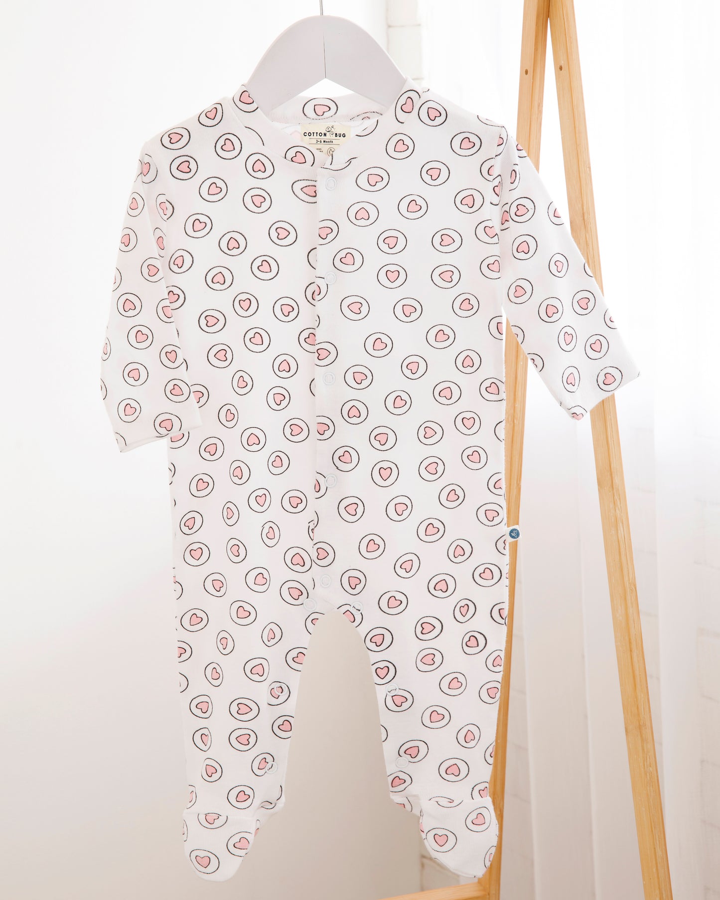 HEARTS - Full Pyjama Organic Baby Romper