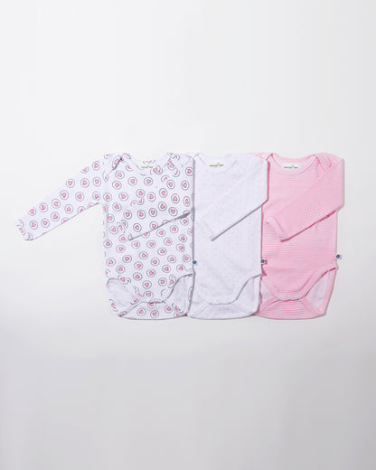 HEARTS - Full sleeve - Organic Baby Romper - Set of 3