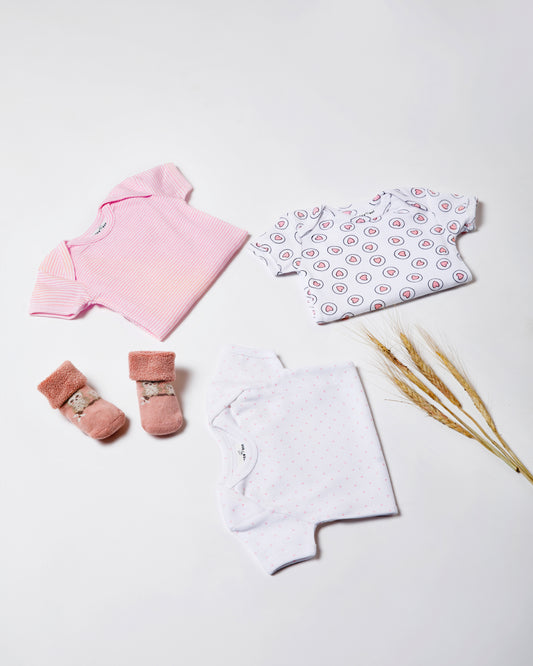 HEARTS - Half sleeves - Organic Baby Romper - Set of 3