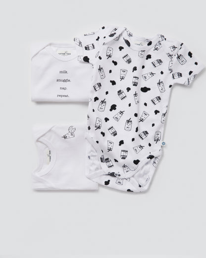 MILK - Half Sleeve - Organic Baby Romper - Set of 3