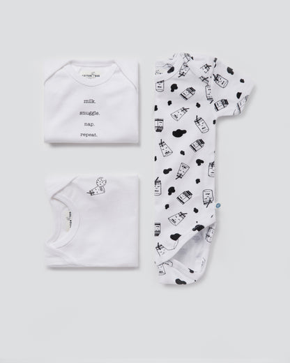 MILK - Half Sleeve - Organic Baby Romper - Set of 3