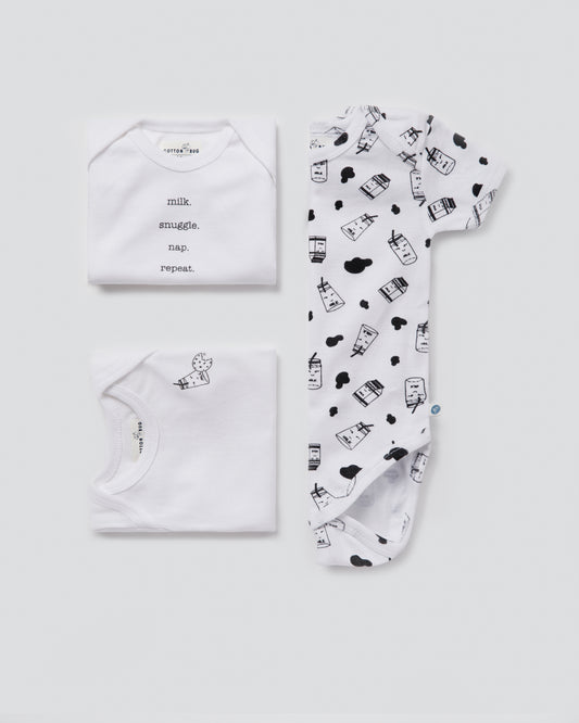 MILK - Half Sleeve - Organic Baby Romper - Set of 3
