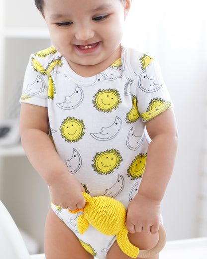 SUN & MOON - Half Sleeves - Organic Baby Romper - Set of 3