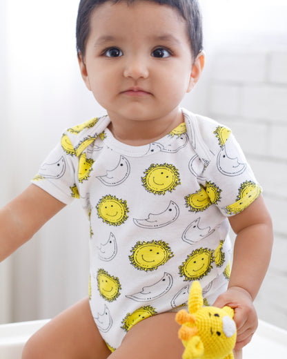 SUN & MOON - Half Sleeves - Organic Baby Romper - Set of 3