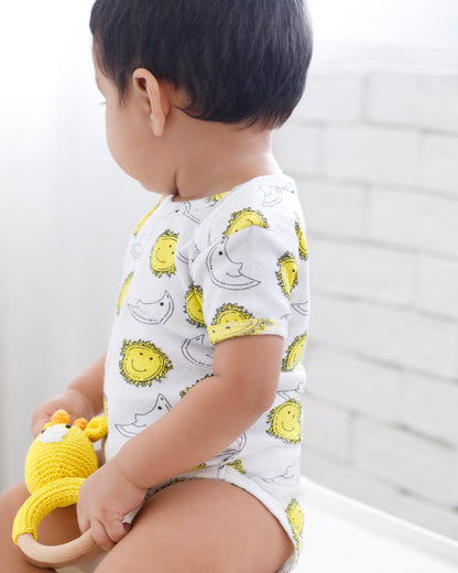 SUN & MOON - Half Sleeves - Organic Baby Romper - Set of 3