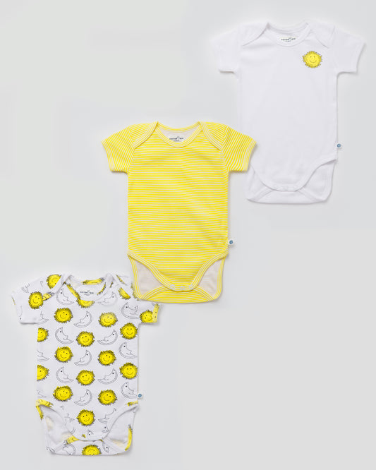 SUN & MOON - Half Sleeves - Organic Baby Romper - Set of 3